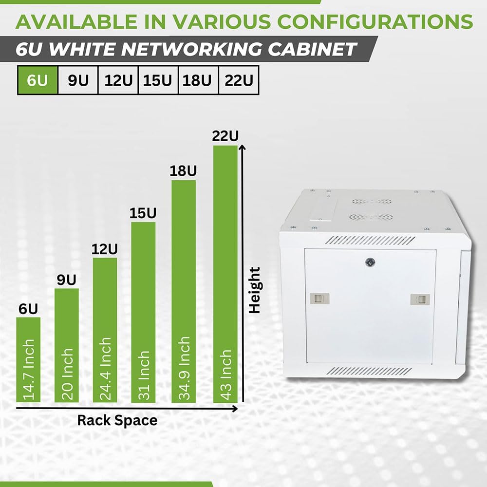 NavePoint 6U Network Cabinet with Glass Door – 6U Wall Mount Server Cabinet White 19' Rack for IT Equipment, AV Devices, Networking Equipment –23' Deep Server Rack Enclosure