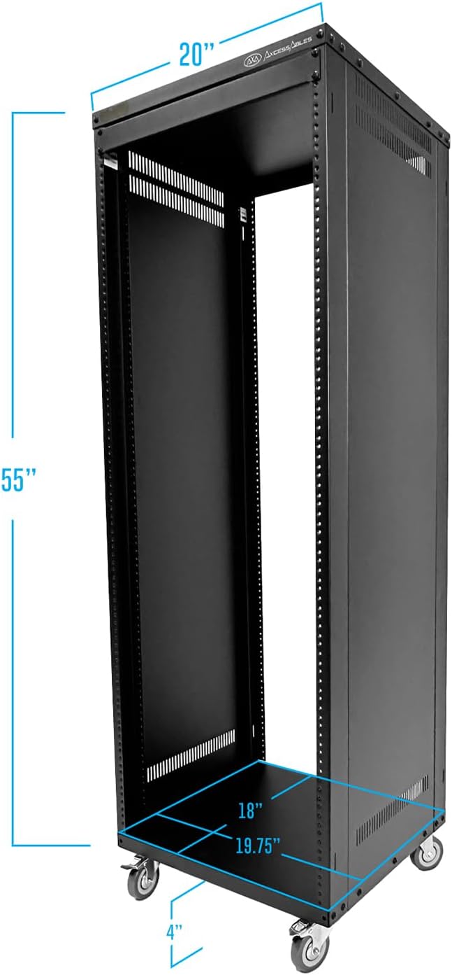 AxcessAbles 30U 19-Inch Rolling IT Server Rack 550LB Heavy Duty Open Frame with Removable Side Panels Large 3-Inch Wheels for Servers Networking and Audio-Video Equipment Includes 5mm and 6mm Screws