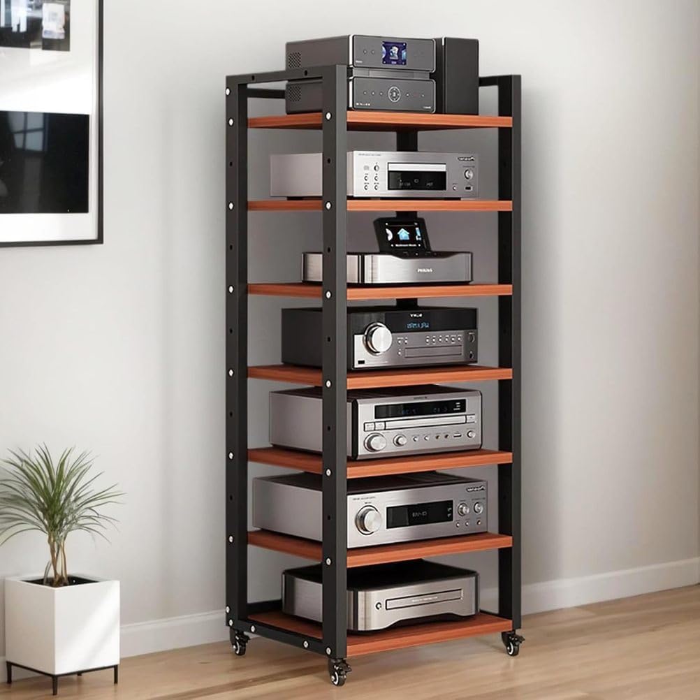 7-Tier Heavy Duty Audio Component Rack 140cm Tall - HiFi Amplifier Rack/Audio-Video Shelving - CD Record Player Stereo Receiver AV Equipment Cabinet Display Stand,A