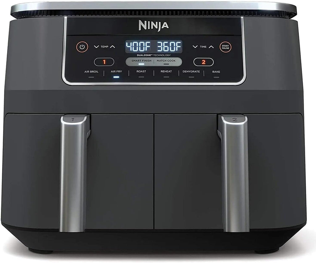 Ninja DZ201 Foodi 8-Quart 6-in-1 DualZone Air Fryer (Renewed), 2 Independent Fry Baskets, Smart Finish & Match Cook, Roast, Bake, Reheat, Dehydrate