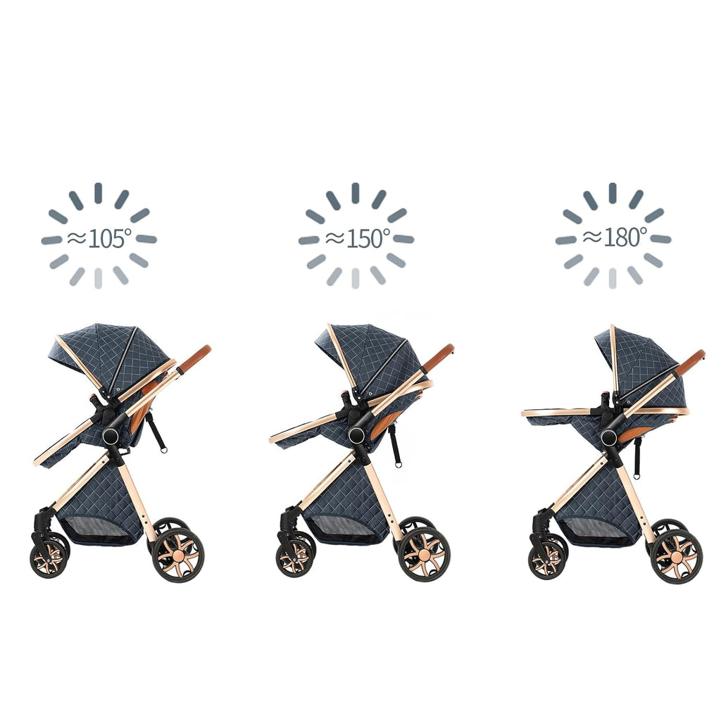 2 in 1 Baby Stroller, Convertible Pram, Reversible Standard Stroller, Portable Baby Buggy, Infant Carriage, Foldable High Landscape Pushchair for Toddler Newborn (225 Creamy White)