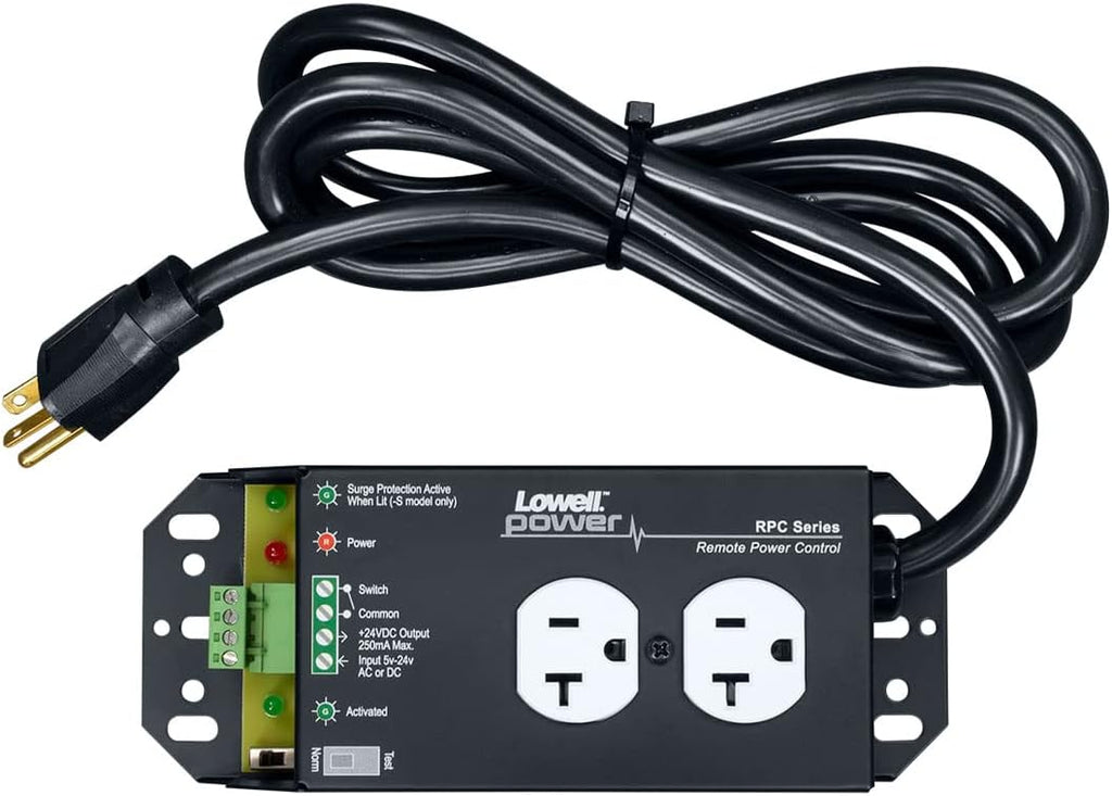 Lowell Manufacturing RPC-20-SCD 20A Low Voltage Remote Power Control with Surge Protection, 6' Cord, 1 Duplex Outlet