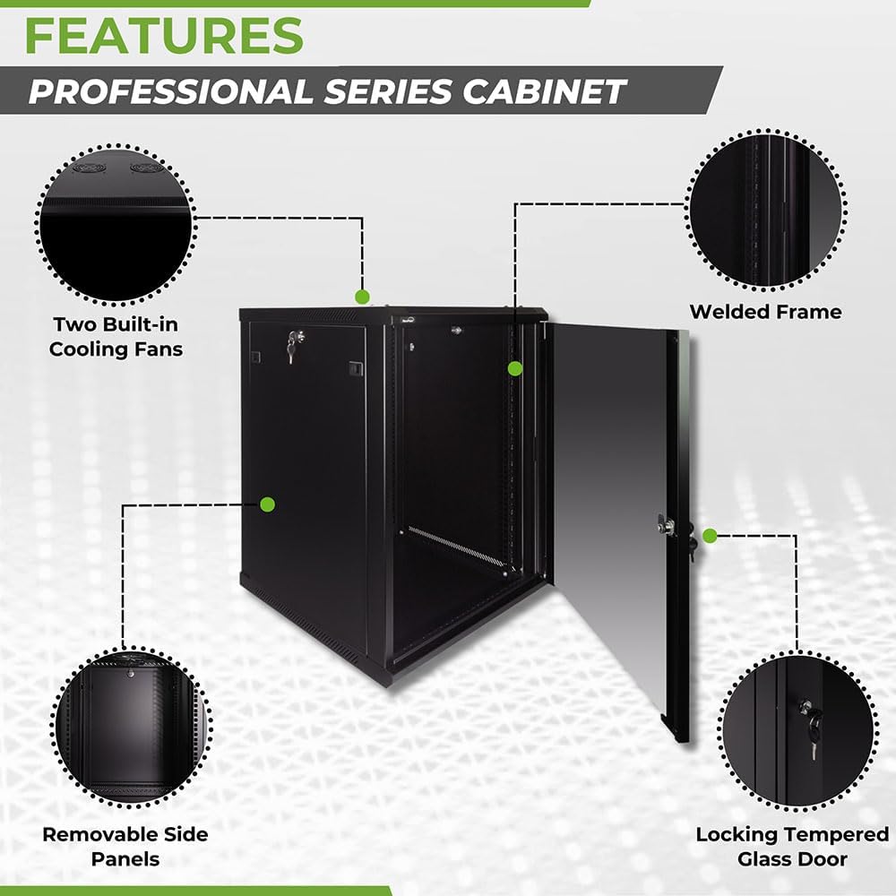 Navepoint 15U Deluxe IT Wallmount Cabinet Enclosure 19-Inch Server Network Rack with Locking Glass Door 24-Inches Deep Black