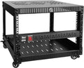 RIVECO 6U Network Rack with Reinforced Top & Bottom Vented Plates- 4 Rolling Wheels Floor Standing Rack for 19' Equipment & Stereo Gear- Including Basic Rail Mount PDU Power Strip