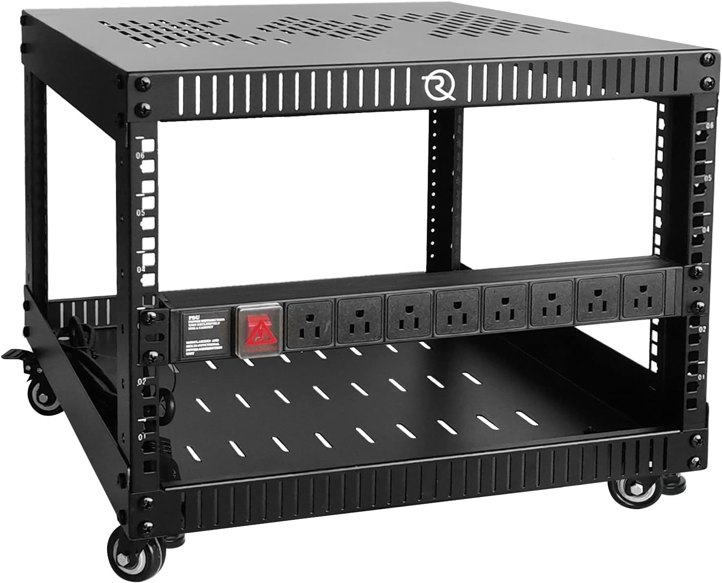 RIVECO 6U Network Rack with Reinforced Top & Bottom Vented Plates- 4 Rolling Wheels Floor Standing Rack for 19' Equipment & Stereo Gear- Including Basic Rail Mount PDU Power Strip