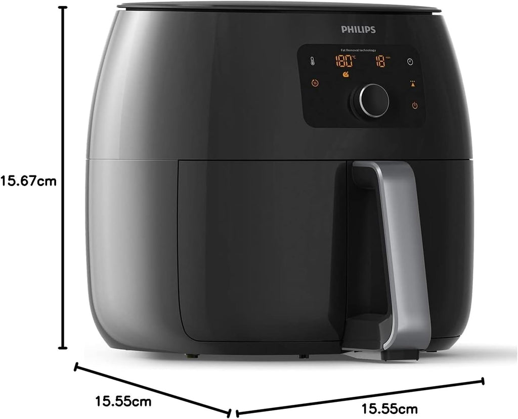 Philips Premium Airfryer XXL, Fat Removal Technology, 3lb/7qt, Rapid Air Technology, Digital Display, Keep Warm Mode, 5 Cooking Presets, HomeID App, Family Sized, Black (HD9650/96)