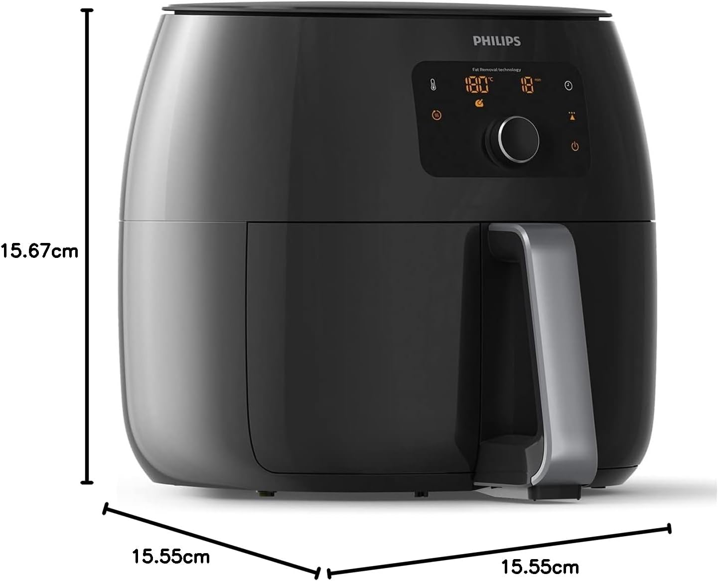 Philips Premium Airfryer XXL, Fat Removal Technology, 3lb/7qt, Rapid Air Technology, Digital Display, Keep Warm Mode, 5 Cooking Presets, HomeID App, Family Sized, Black (HD9650/96)