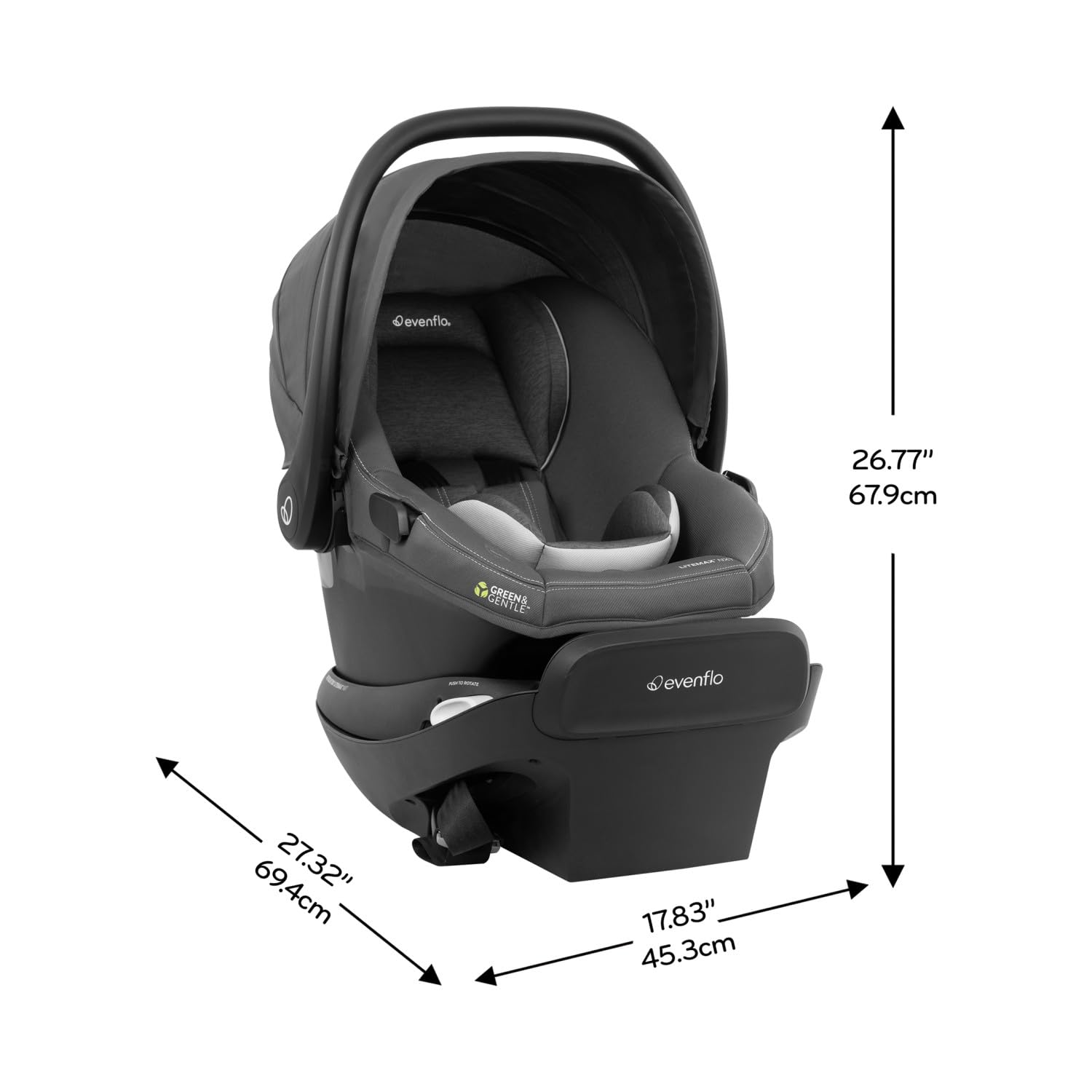 Evenflo Revolve180 LiteMax NXT Rotating Rear-Facing Lightweight Preemie and Infant Car Seat 3-30lbs with Green & Gentle. Easy Install with Base (Anchor Gray)