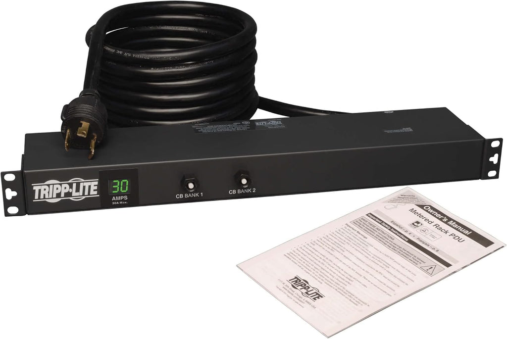 Tripp Lite 2.9kW Metered Rackmount PDU with Isobar Surge Protection, 120V, 3840 Joules, 12 Outlets Standard 5-15/20R, 15 ft / 4.5M L5-30P Power Cord, TAA Compliant, 2-Year Warranty (PDUMH30-ISO)