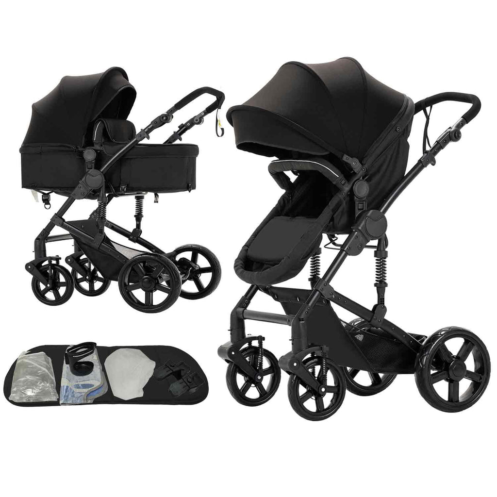 2 in 1 Baby Stroller, One Click Folding Convertible Newborn Infant parm, Reclining Buggy That can be Pushed Forward and Backward, New Born Pushchair 0-36 Month (2US588-BLACK)