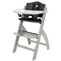 Abiie Beyond Junior Wooden High Chair for Babies and Toddlers - Convertible 3-in-1 Baby Highchair with Removable Tray - 6 Months to 250 Lb - Water Resistant - Misty Grey Wood/Black Pearl Cushion