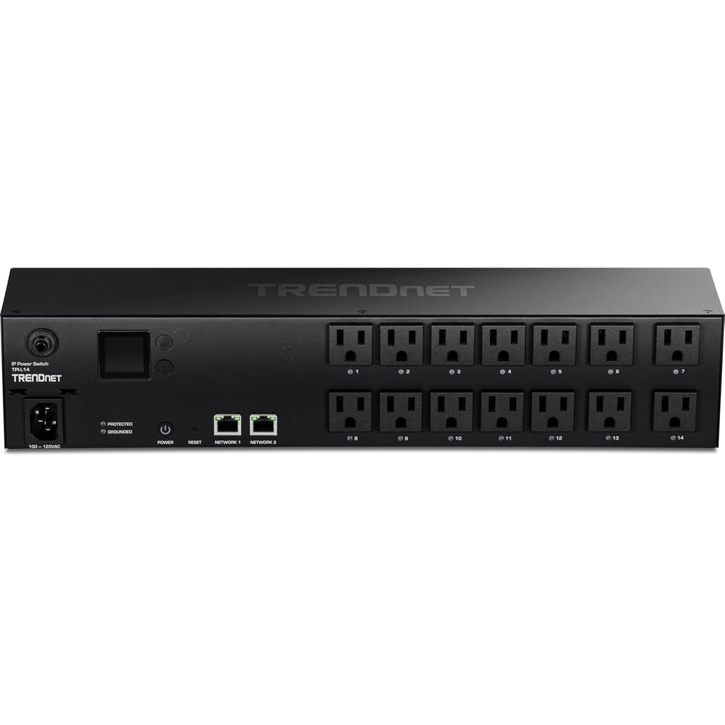 TRENDnet 14-Outlet Managed 2U Rackmount Switched Power Distribution Unit, TPI-L14, 14 x NEMA 5-15R Managed Power Outlets, 2 x Gigabit Ports, Remote Cloud Management PDU, NDAA & TAA Compliant