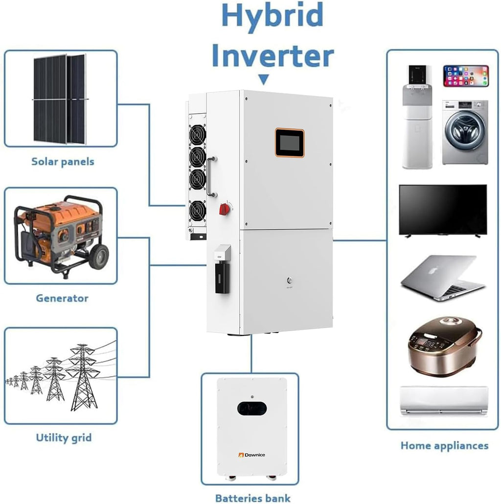 10KW Hybrid Solar Power System Complete Kit Home Kit with 5.8KW Solar Panels+48V Hybrid Inverter+ 51.2V LiFePo4 Solar Battery (10P* 580W PV+1 * 10KW Inverter+1 * 16KWH Battery)