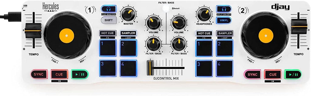 Hercules DJControl Mix – Bluetooth Wireless DJ Controller for Smartphones (iOS and Android) – dJay app – 2 Decks, White