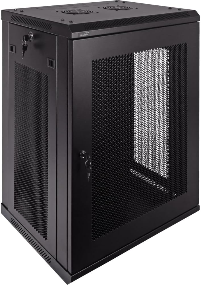 Navepoint 15U Deluxe IT Wallmount Cabinet Enclosure 19-Inch Server Network Rack with Locking Perforated Door 16-Inches Deep Black