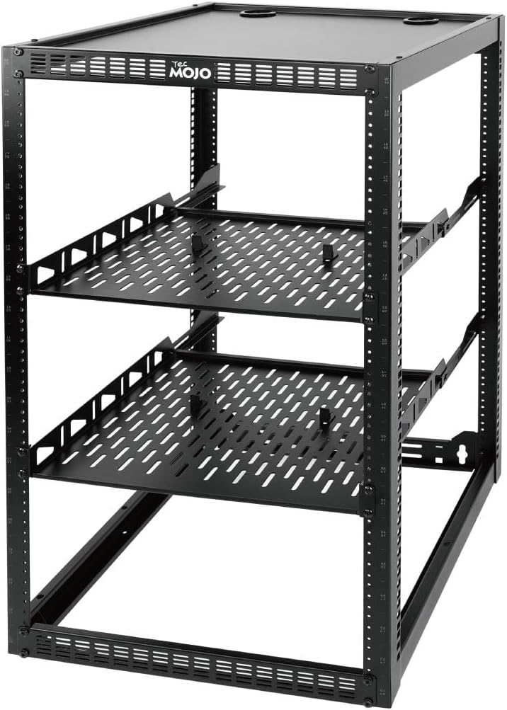 Tecmojo 20U Open Frame Network Rack for IT & AV Gear, AV Rack Floor Standing or Wall Mounted,with 2 PCS 1U Rack Shelves & Mounting Hardware,Network Rack for 19' Networking,Audio and Video Device