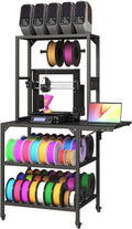 3D Printer Stand with Filament Storage, Foldable Metal 3D Printer Table Desk Cart with Wheels and Filament Spools Holder Rack, Heavy Duty 3D Printing Workbench for Studio Home Office Workshop