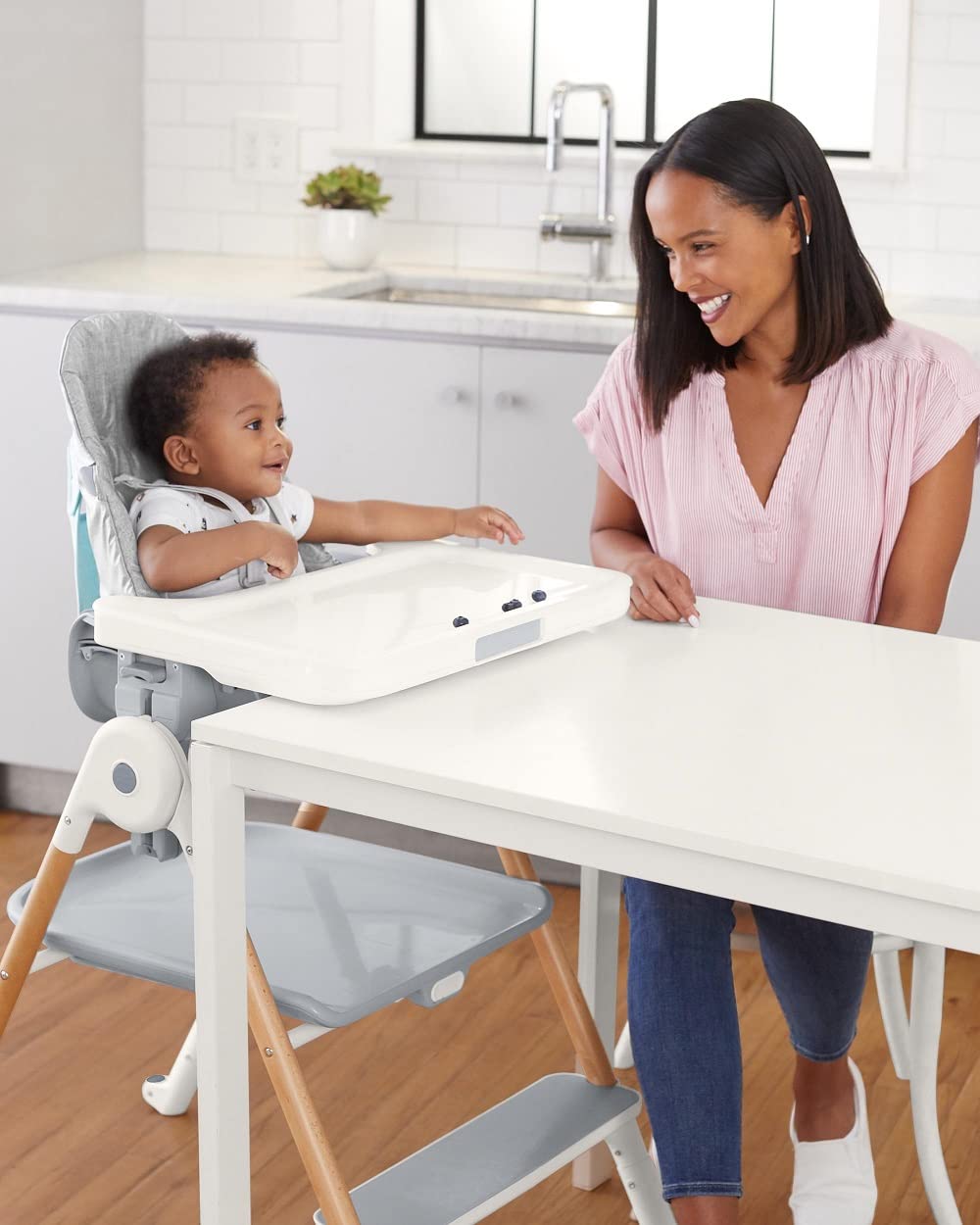 Skip Hop Baby High Chair 2-in 1 Convertible High Chair, Sit-to-Step, Grey/White