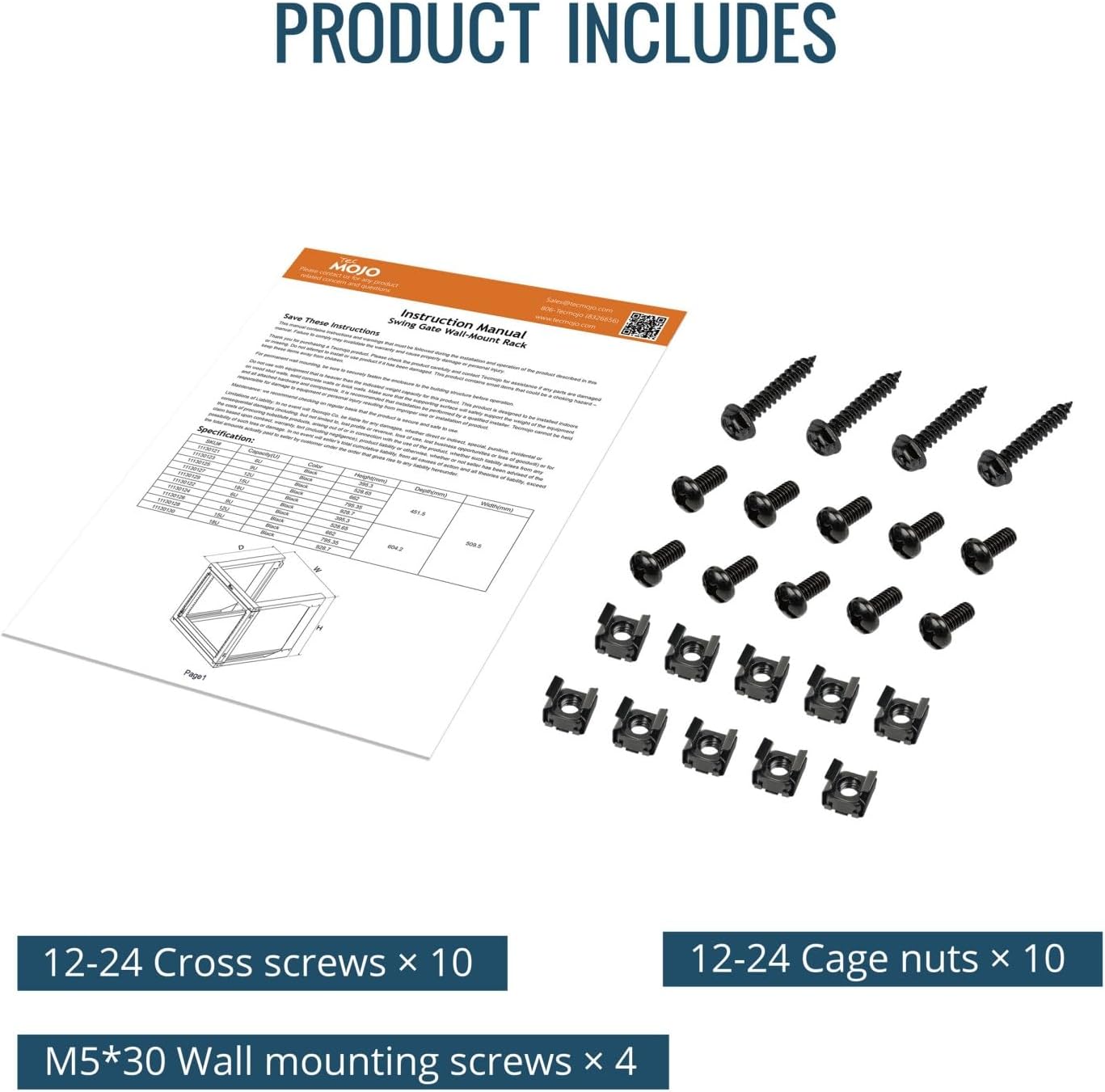 Tecmojo 15U Server Rack with Swing Gate, 15U Rack for 19inch Computer/AV/Data/IT/Media Equipment, Wall Mount Server Rack with 18inch Depth, Square&Tapped Holes