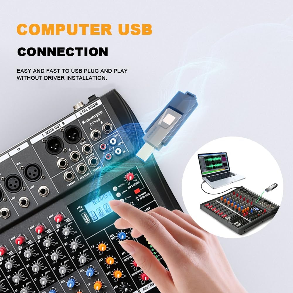 12 Channel Professional Audio Mixer Console Sound Board with 48V Phantom Power,USB Audio Interface for Live Show,Streaming Recording Music Stage Karaoke