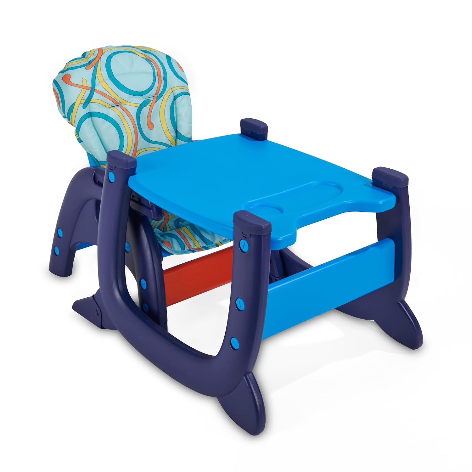 Badger Basket Envee II Convertible Baby High Chair with Infant Feeding Seat, Booster Seat, and Toddler Desk with Chair - Blue/Orange