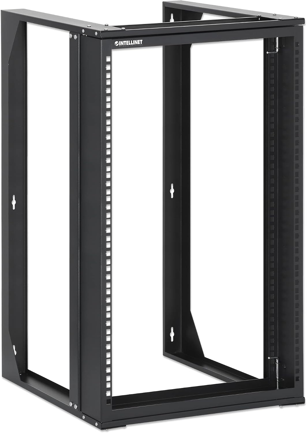 Intellinet 15U 19' 2 Post Open Frame Server Wall Mount Rack - 180 Degree Gate Swing, Flatpacked, Antistatic Powder Coated Steel – for IT Network Equipment & AV Devices – 3 Yr Mfg Warranty – 716208