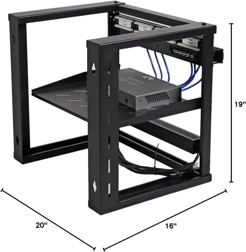 AEONS 9U Open Frame Wall Mount 19-Inch IT Network Server A/V Equipment Rack 16' Depth 12-24 Threaded 2-Post Mounting, Black