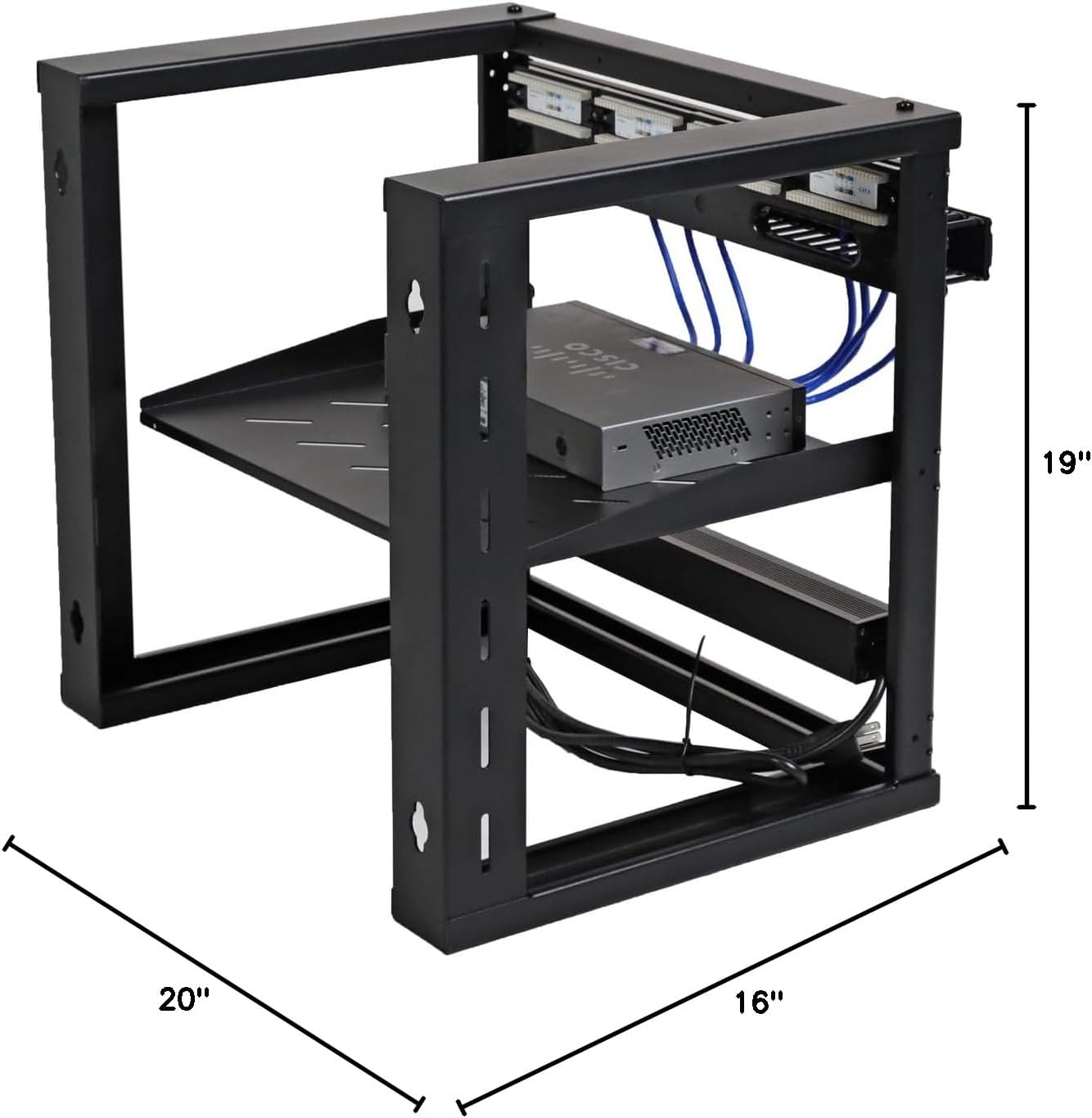 AEONS 9U Open Frame Wall Mount 19-Inch IT Network Server A/V Equipment Rack 16' Depth 12-24 Threaded 2-Post Mounting, Black