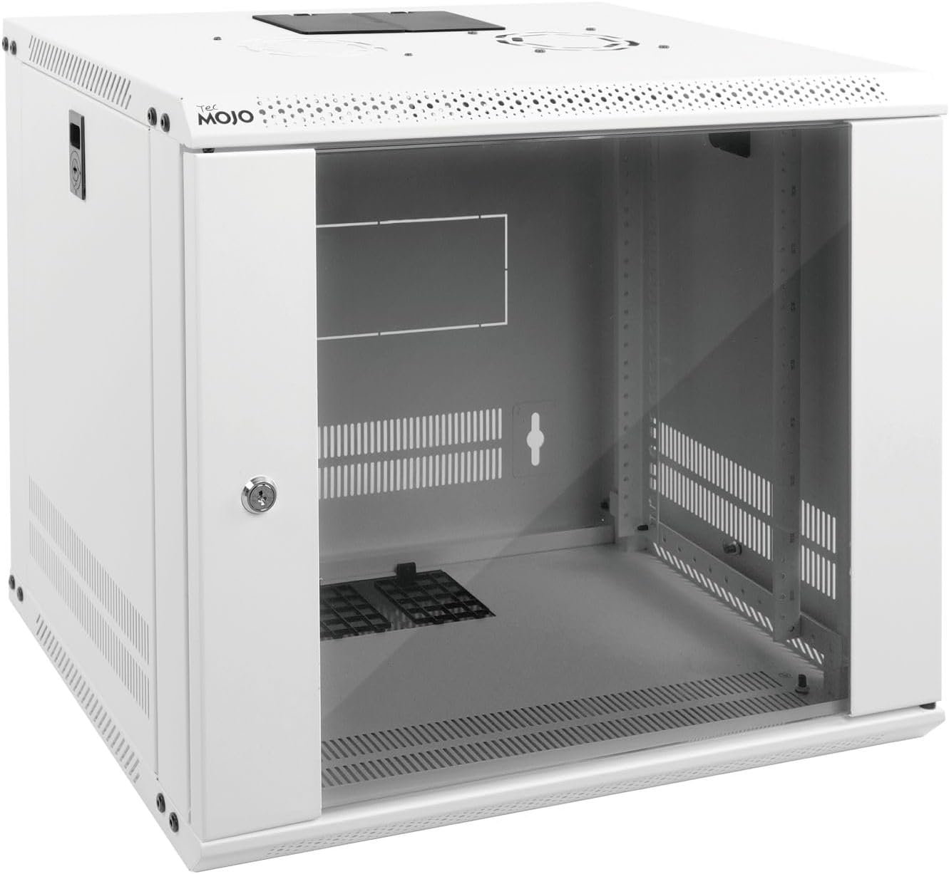 Tecmojo 9U Wall Mount Rack Network Cabinet for 19' IT Equipment,with Lockable Glass Door and Side Panels,Cooling Fan,17.7inch Depth,White,Computer/Electronics Equipment Data Rack