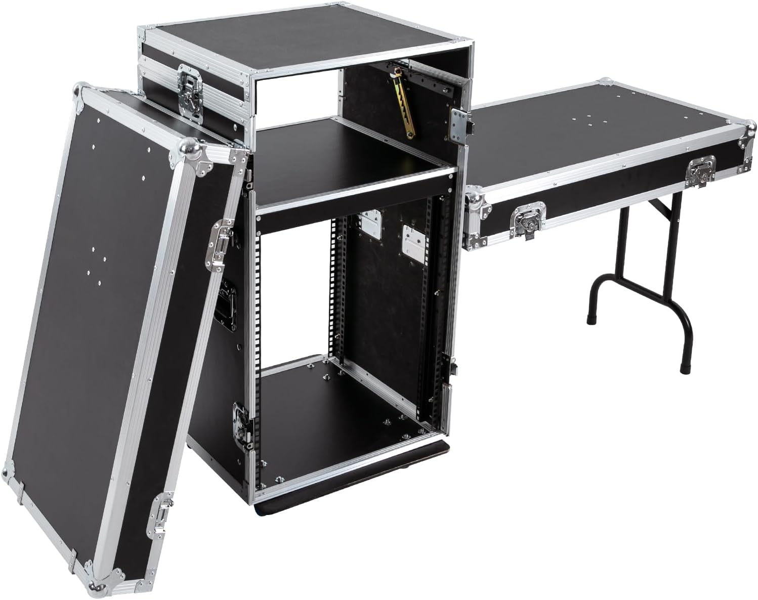 14U PA DJ Rack with 2 DJ Table Tops - Mobile Studio Rack Cabinet With Wheels for Live Sound, Recording Equipment & Network Systems, Heavy Duty Steel Construction - 660Lbs