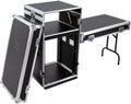 14U Rack Case, PA DJ Audio Rack with 4 Wheels and 2 Large DJ Table Tops with Support Audio Mixer Case for Studio Home Theater KTV and Wedding Parties