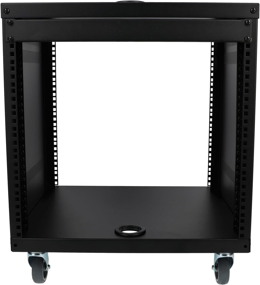 Rockville RR10U 10U Live Sound/Recording Studio Rack Case with Wheels, Reversible Rack Rails, Front & Rear Mounting, Cable Management Ports, 440lb Capacity