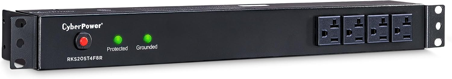 CyberPower RKBS20ST4F8R Rackbar Surge Protector, 120V/20A, 12 Outlets, 15 Foot Power Cord, 1U Rackmount, UL Listed