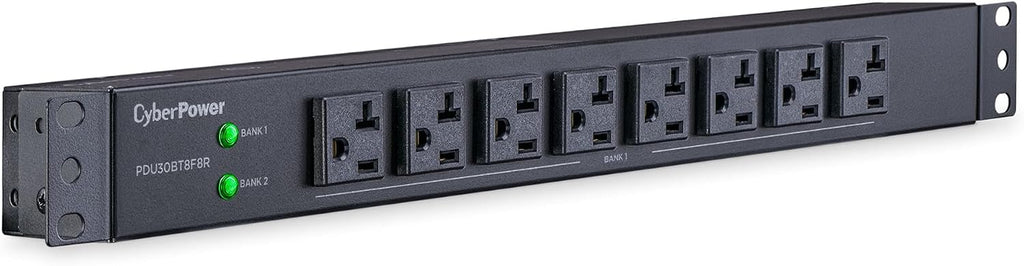 CyberPower PDU30BT8F8R Basic PDU, 100 – 125V/30A (Derated to 24A), 16 Outlets, 12 Foot Power Cord, 1U Rackmount