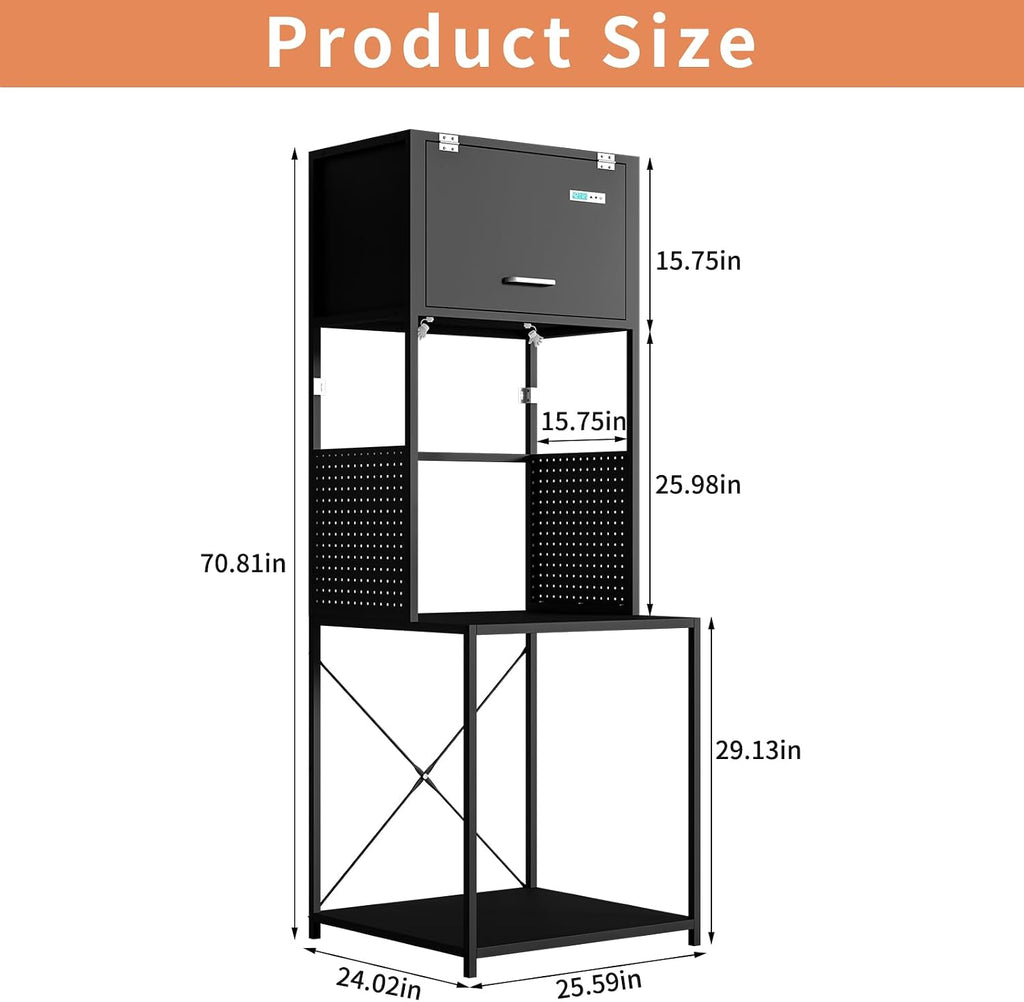 3D Printer Filament Storage Stand Rack with Dehumidifier| 3-Tier All-in-One Organizer with Tool Mounts, Dual Spool Holders | Compatible with Most 3D Printers (100LBlack)