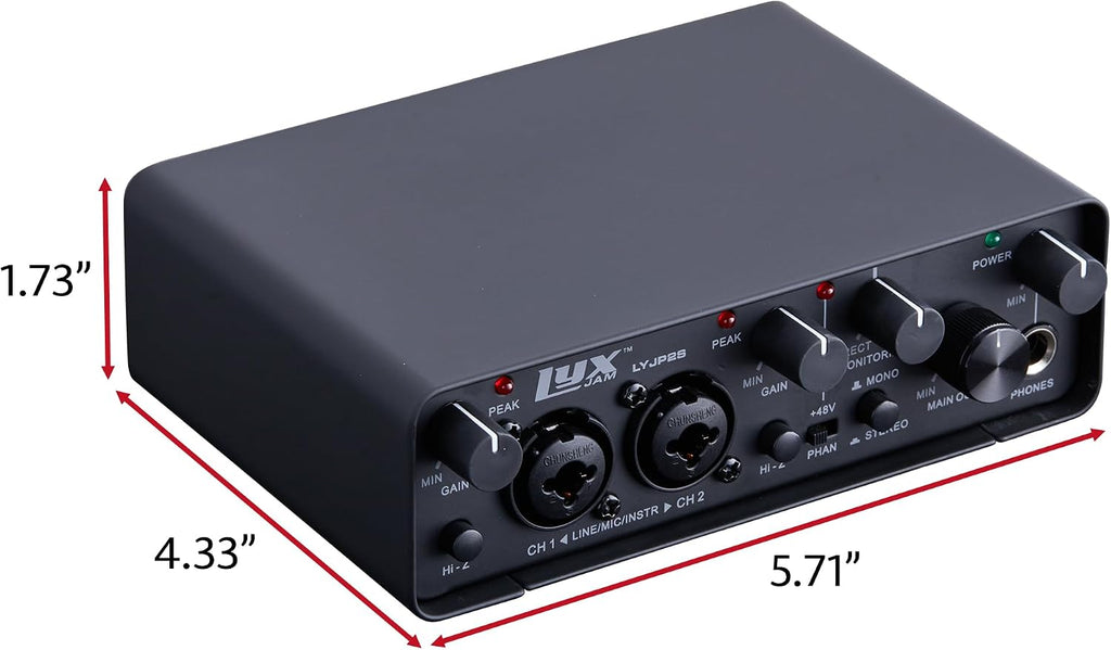 LyxJam 2×2 USB Audio Interface Recording Bundle w, Cardioid Condenser Mic, Studio Headphones, Shockmount, XLR Cable, Waveform OEM Software, 24-bit/192 kHz Music, Podcast, Voiceover & Streaming Kit
