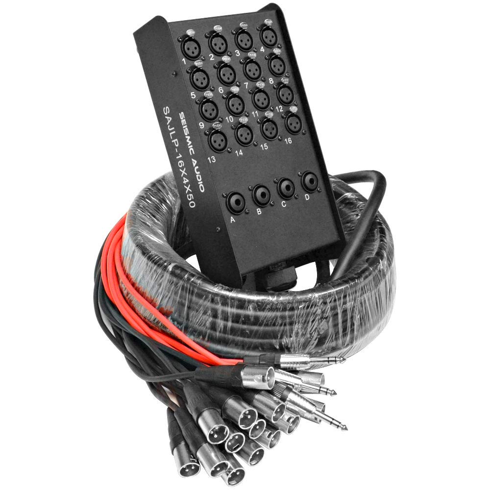 Seismic Audio - XLR Low Profile Snake Cable with 4 TRS Returns - Circuit Board Snake for Recording, Stage, Studio PA DJ use (50 Feet - 16 Channel - 4 TRS)