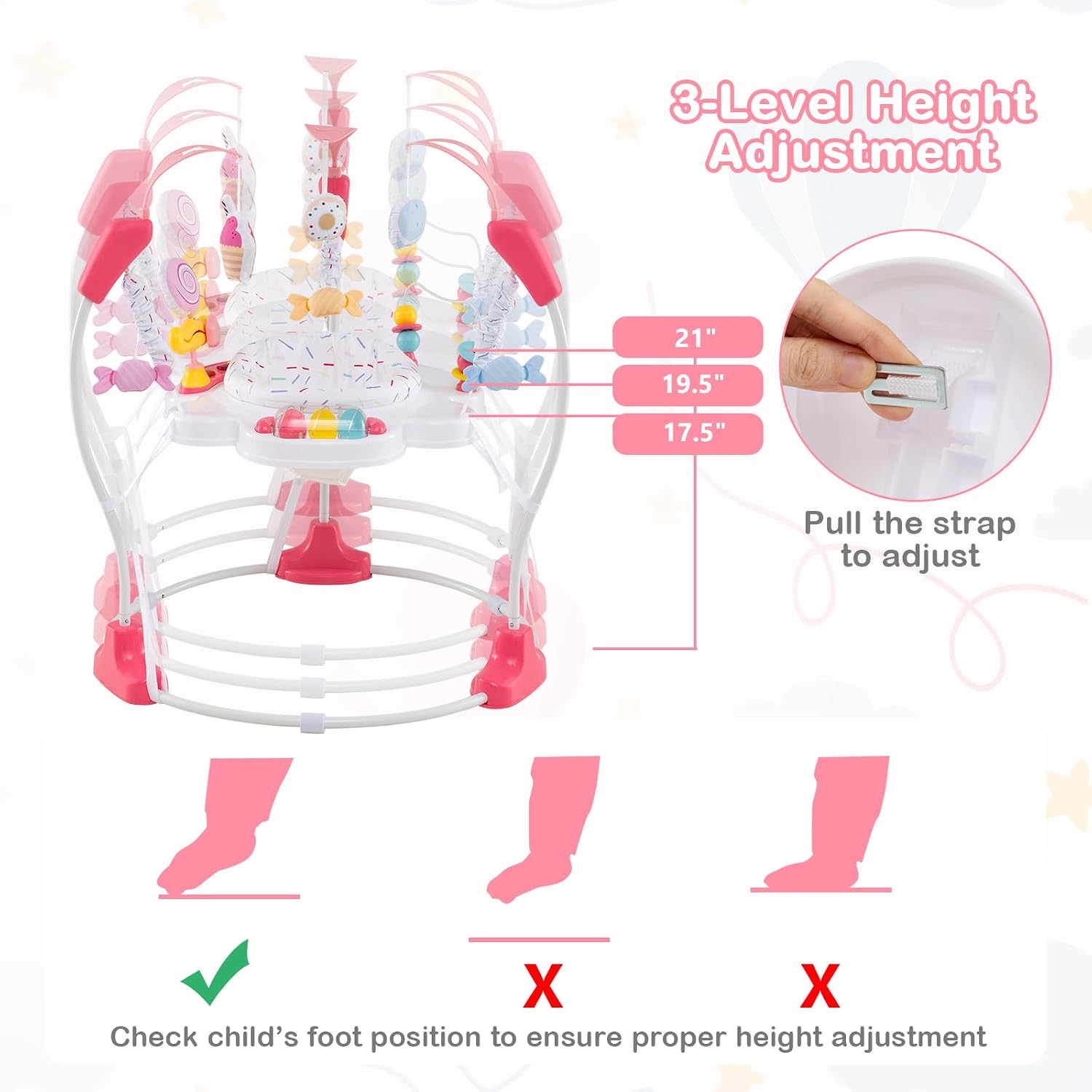 HONEY JOY Baby Bouncer Activity Center, Infant Jumper and Table w/ 360° Rotary Seat, 3 Adjustable Heights, Mat, Music, Lights, Sounds & Developmental Toys, Activity Center for Babies (Pink)