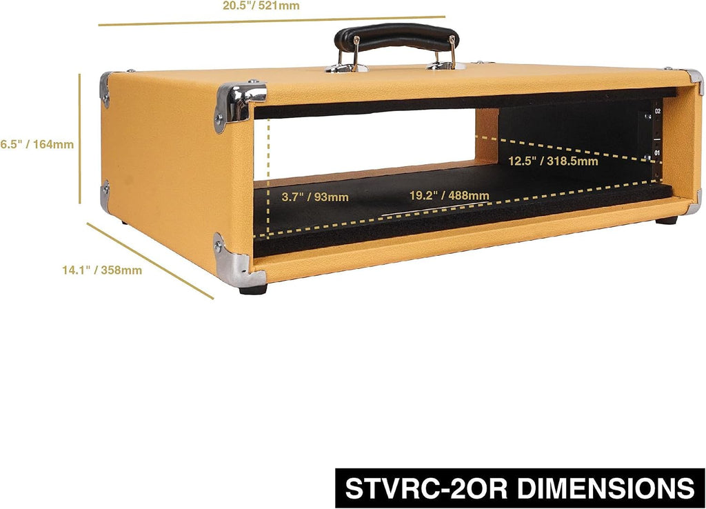Sound Town Vintage 2U Amp Rack Case, 12.5' Depth with Rubber Feet, Dust Cover, Kickstand, Orange (STVRC-2OR)