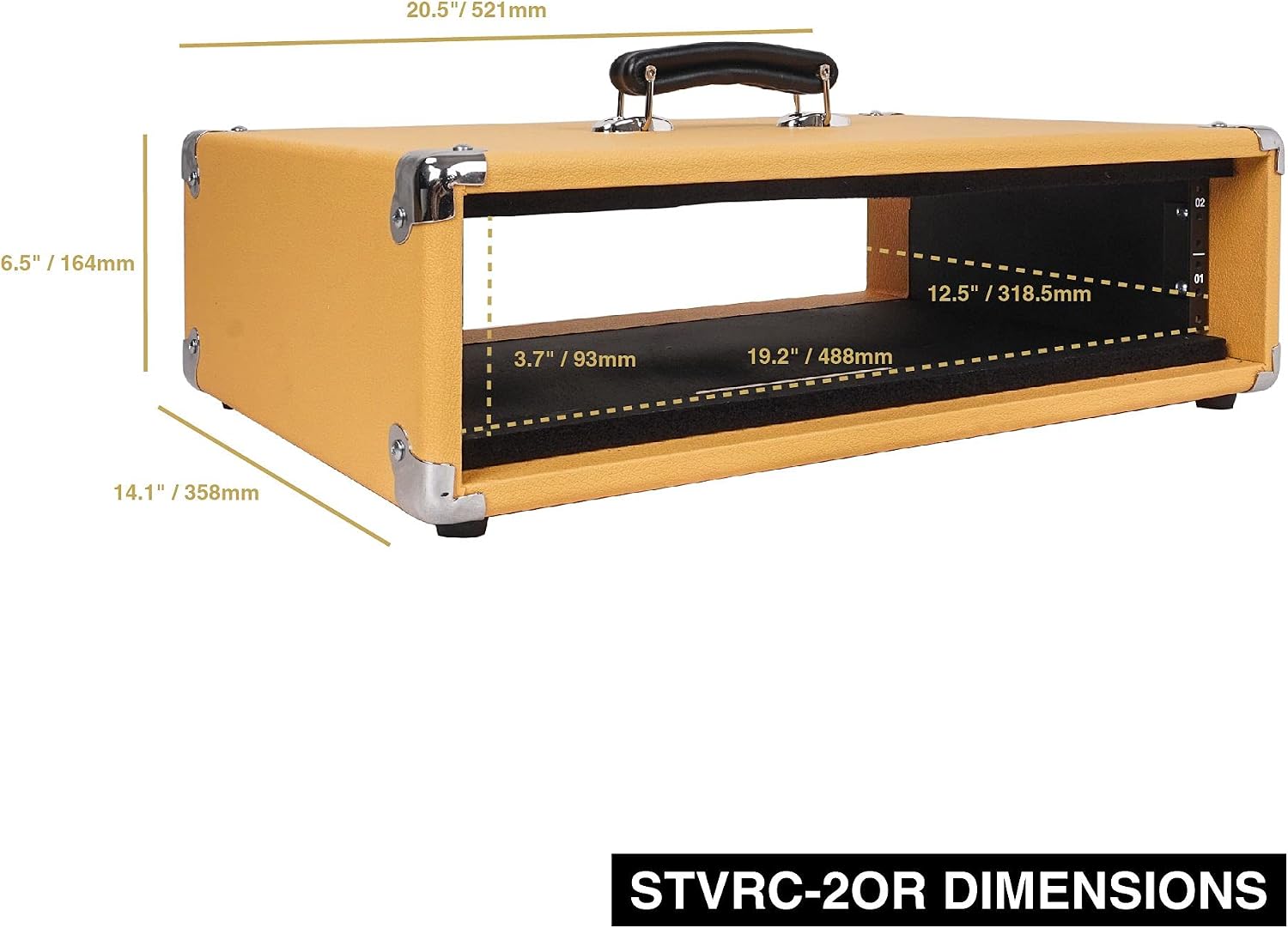 Sound Town Vintage 2U Amp Rack Case, 12.5' Depth with Rubber Feet, Dust Cover, Kickstand, Orange (STVRC-2OR)