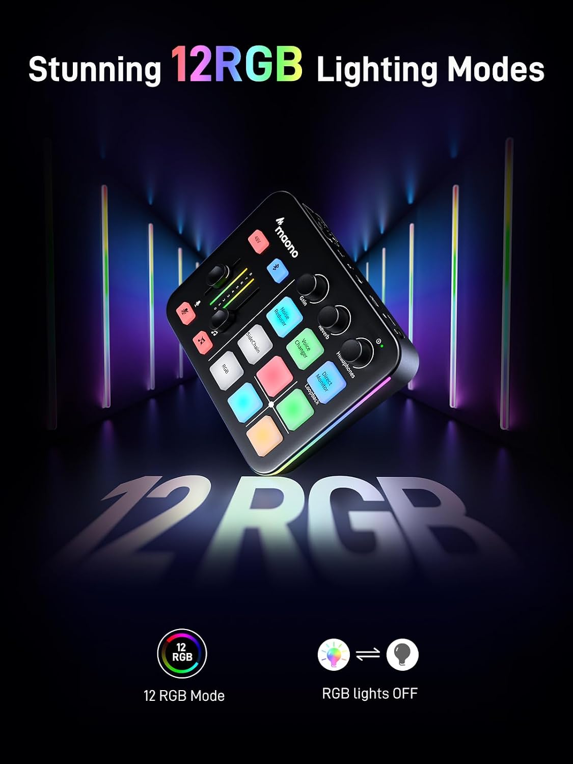 MAONO Gaming Streaming Equipment Bundle: Audio Interface Mixer and XLR Dynamic Mic RGB Noise Reduction Live Streaming Podcasting MaonoCaster PD200XS&G1 NEO