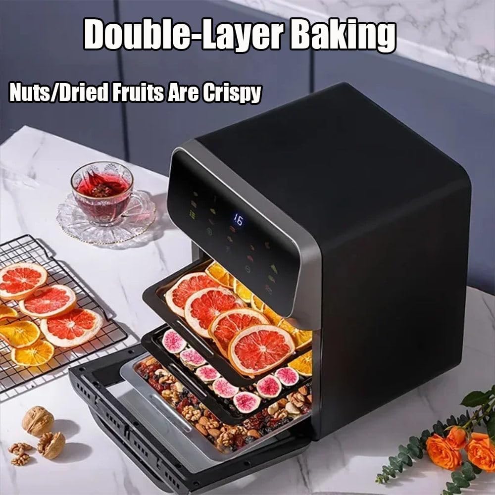 15l Large Air Fryer Toaster Oven Combo, Multi-Function Convection Oven, 1350w Smart Visual Air Fryer, Oil-Free Fryer With 10 Presets, Time And Temperature Adjustable, Led Touch Screen,White