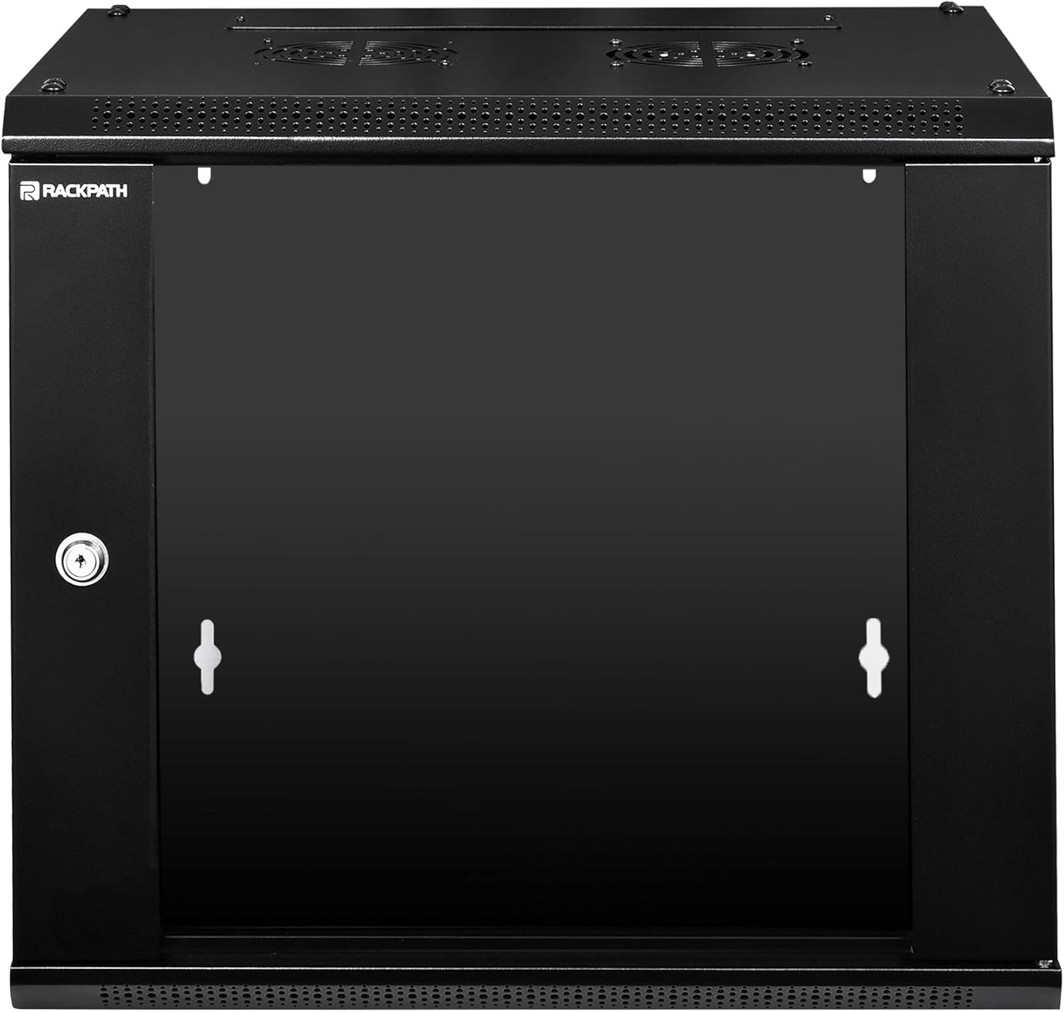 RackPath 9U Wall Mount Network Rack Cabinet – Quiet Cooling Fan, Locking Glass Door, 17.7' Deep (450mm), Removable Locking Side Panels, Fits 19' IT & A/V Equipment