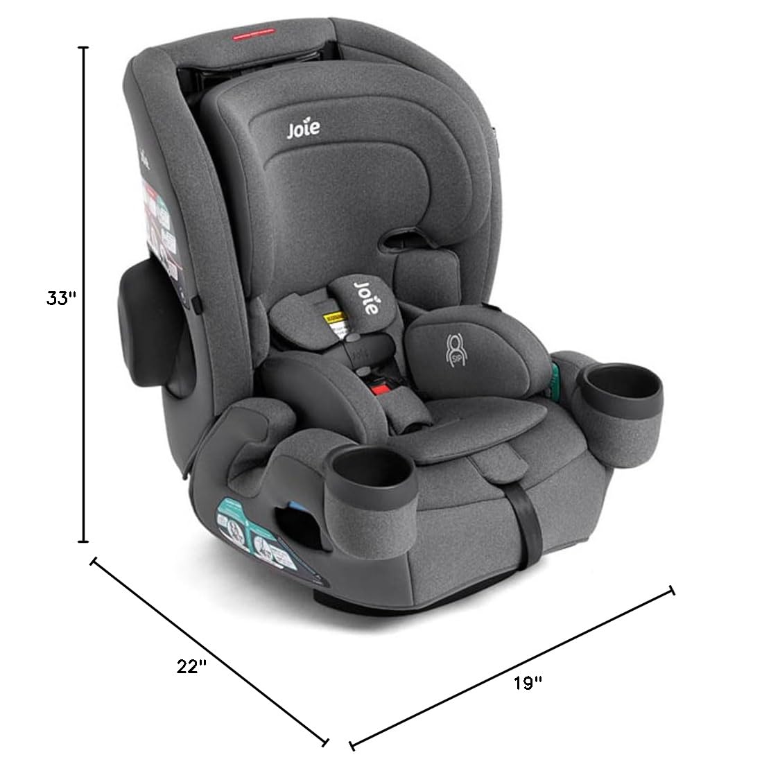 Joie Saffron SI 4-in-1 Car Seat – Car Seat for Infants to Toddlers to Big Kids - 4 Modes, 10-Position No-Rethread Headrest & Harness (Thunder)