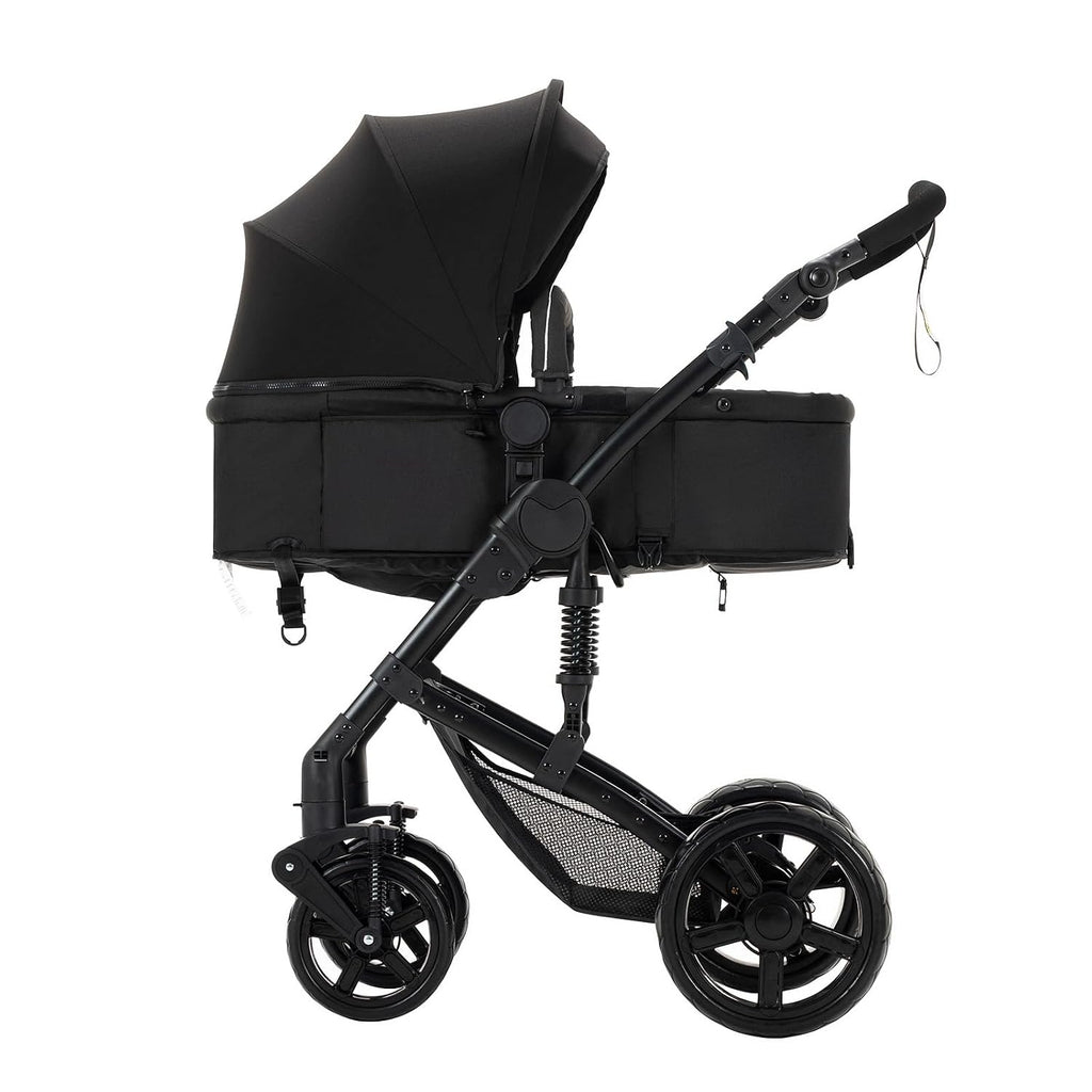 2 in 1 Baby Stroller, One Click Folding Convertible Newborn Infant parm, Reclining Buggy That can be Pushed Forward and Backward, New Born Pushchair 0-36 Month (2US588-BLACK)