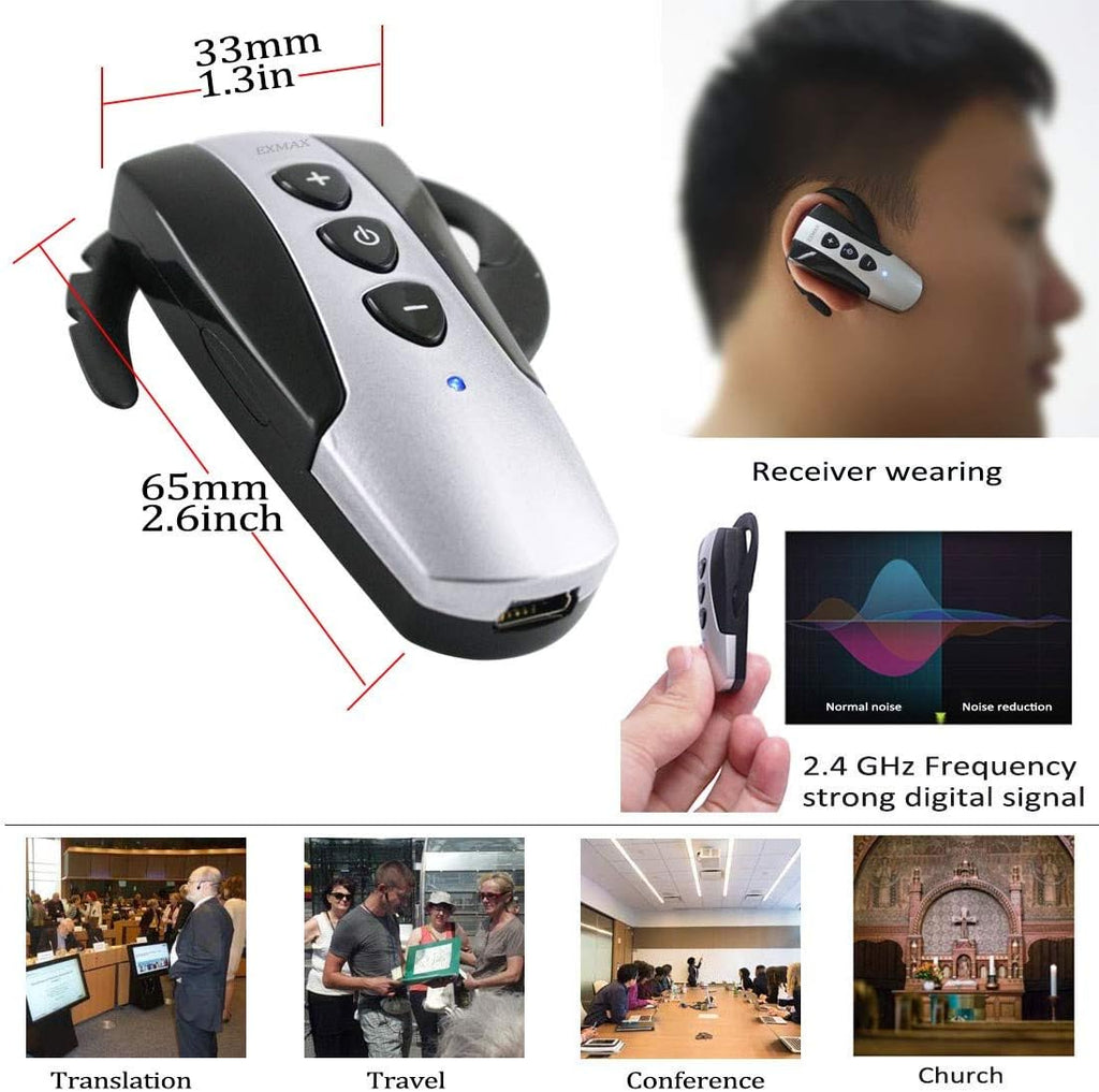 EXMAX EXD-6824 Wireless Tour Guide System Audio Transmission Kit Church Translation Translator in Ear 9999 Channels for Listening Teaching Traveling Museum Conference - 2 Transmitters 20 Receiver Case
