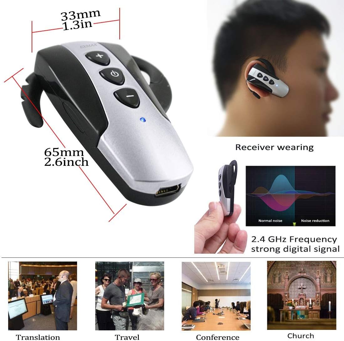 EXMAX EXD-6824 Wireless Tour Guide System Audio Transmission Kit Church Translation Translator in Ear 9999 Channels for Listening Teaching Traveling Museum Conference - 2 Transmitters 20 Receiver Case