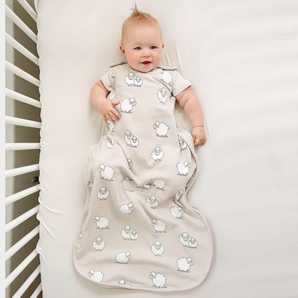 Woolino Merino Wool & Organic Cotton Baby Sleep Sack 2-24 Months – Ultimate 4-Season Baby Sleeping Bag, Universal Size Wearable Blanket, 2-Way Zipper & Adjustable Fit, Year-Round Use - Sheep