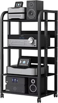 WDJBPSH Rolling Audio Equipment Storage Cart, Heavy Duty Media Rack with Height Adjustable Wooden Shelf, Office Bedroom Living Room Av Stereo Rack, Space-Saving (Size : 4 Tier-H100cm/39.3in)