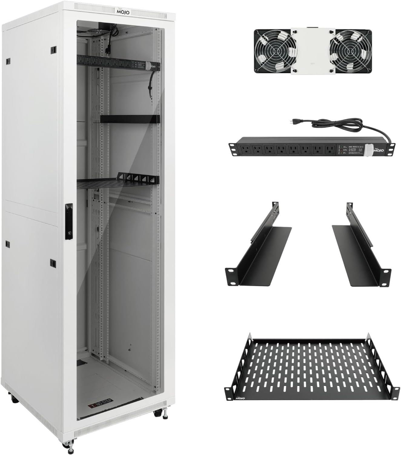 Tecmojo 42U Server Rack Network Cabinet 31.5' D x 23.6' W, Locking Data Cabinet Enclosure for 19' Server, Networking, AV & IT Equipment, Glass Door, White